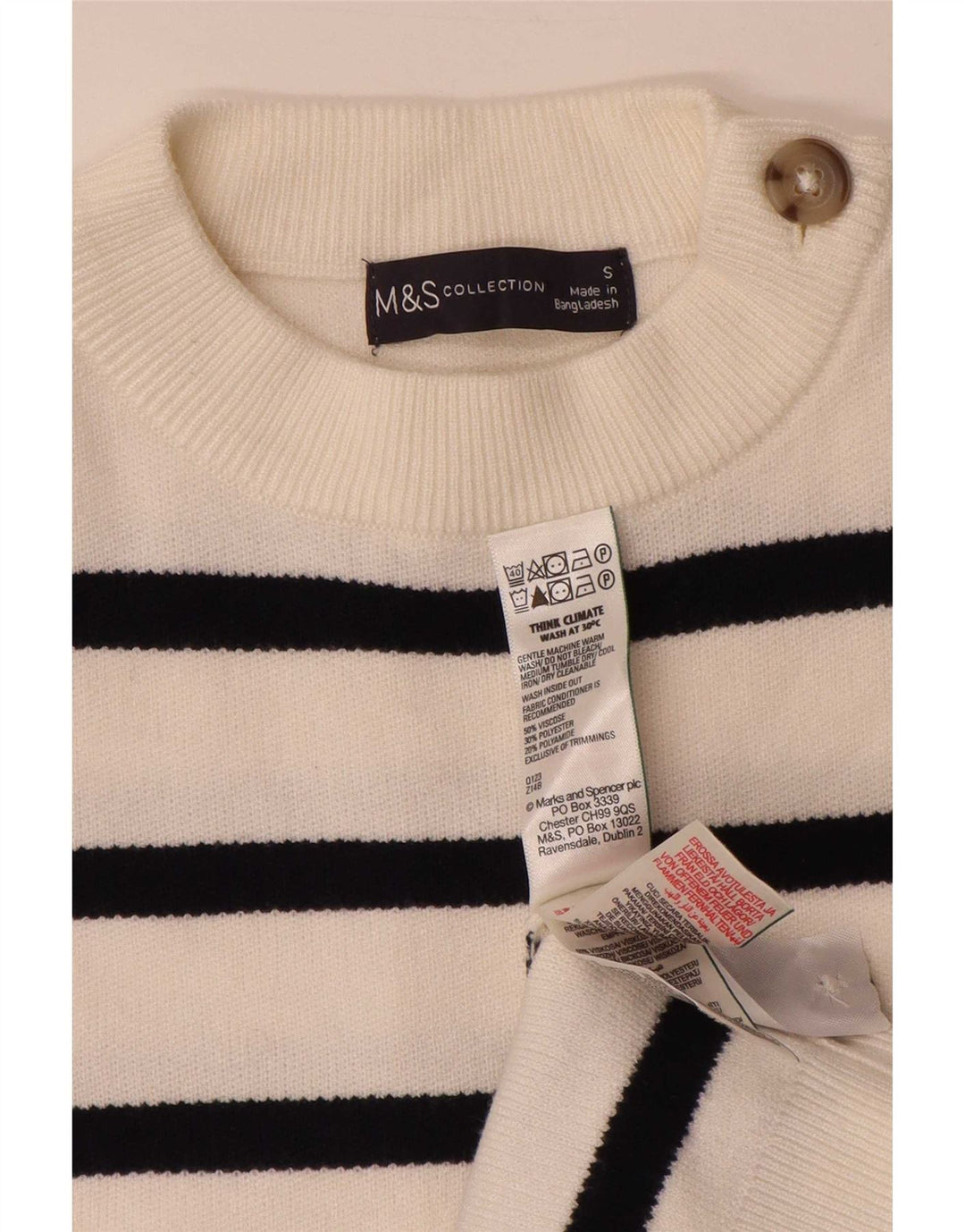 Marks & Spencer Dametrøjetrøje med rund hals DK 10 Lille hvid stribet