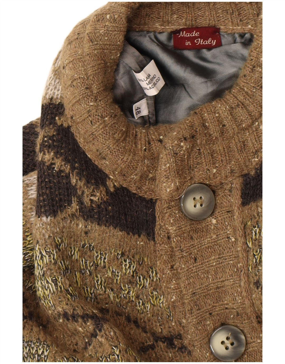 Vintage Herre Loose Fit Knit Bomber Jacket IT 48 Medium Green Geometric
