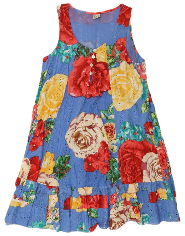 Vintage dame solkjole UK 18 XL blå blomster bomuld