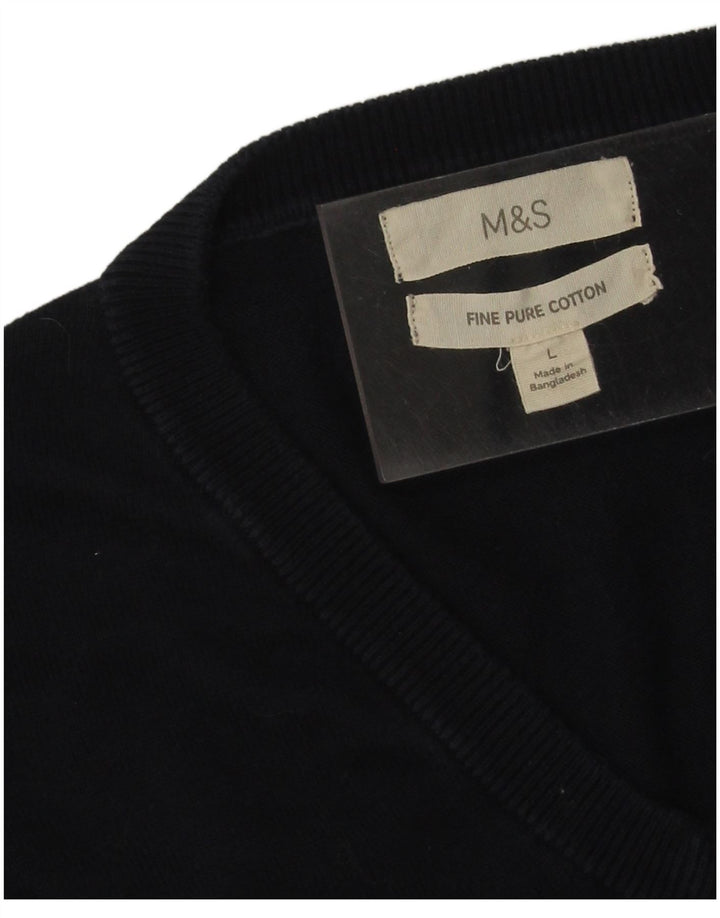 MARKS & SPENCER Mens V-Neck Jumper Sweater Large Navy Blue Cotton
