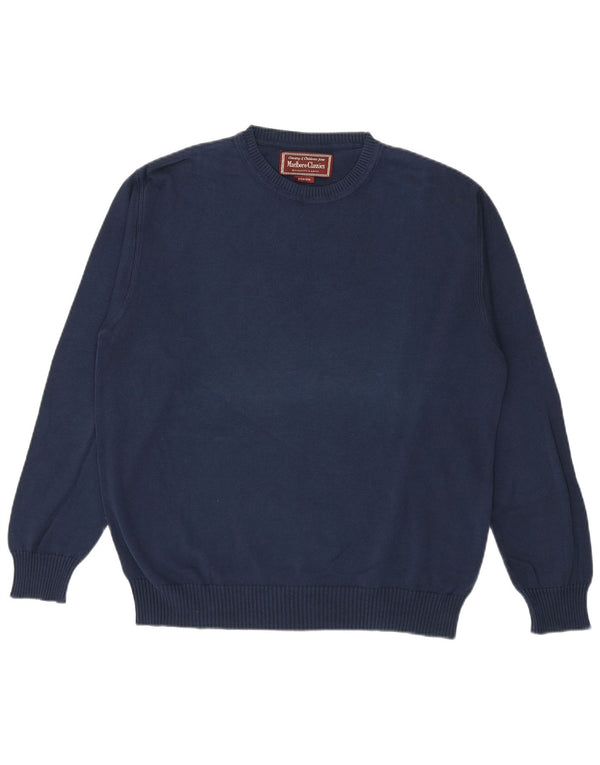 Marlboro Classics Herre Crew Neck Jumper Sweater Medium Navy Blue Bomuld