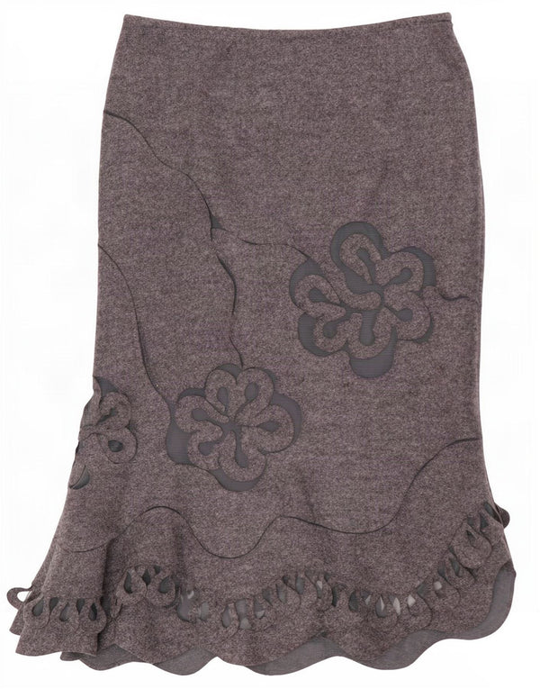 Per Una Dame Asymmetrisk Nederdel UK 10 Small W27 Grey Floral Wool