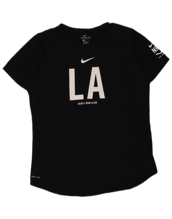 Nike Dame Dri Fit Grafisk T-Shirt Top UK 14 Medium Sort Polyester