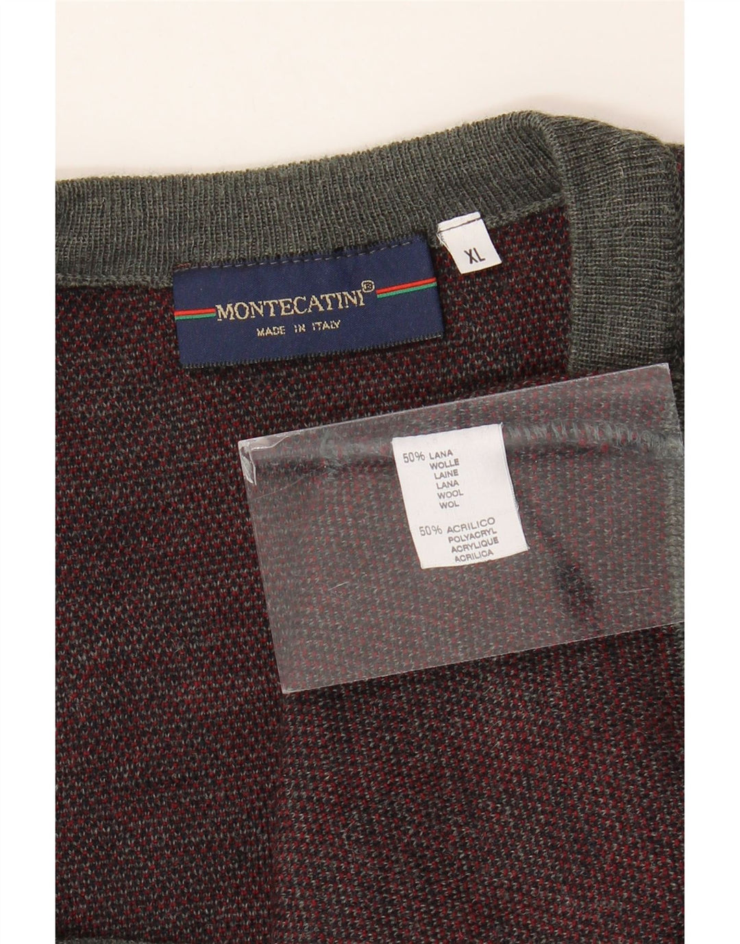 Montecatini herre ærmeløs cardigan sweater XL Grå geometrisk uld
