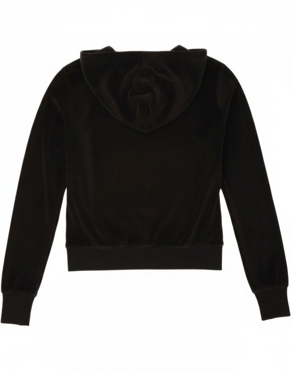 Lipsy Dame Grafisk Velvet Zip Hoodie Sweater UK 10 Small Black Bomuld