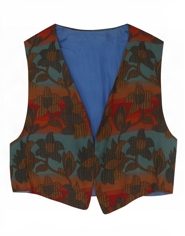 Vintage Dame ÅBEN vest UK 12 Medium Brown Floral