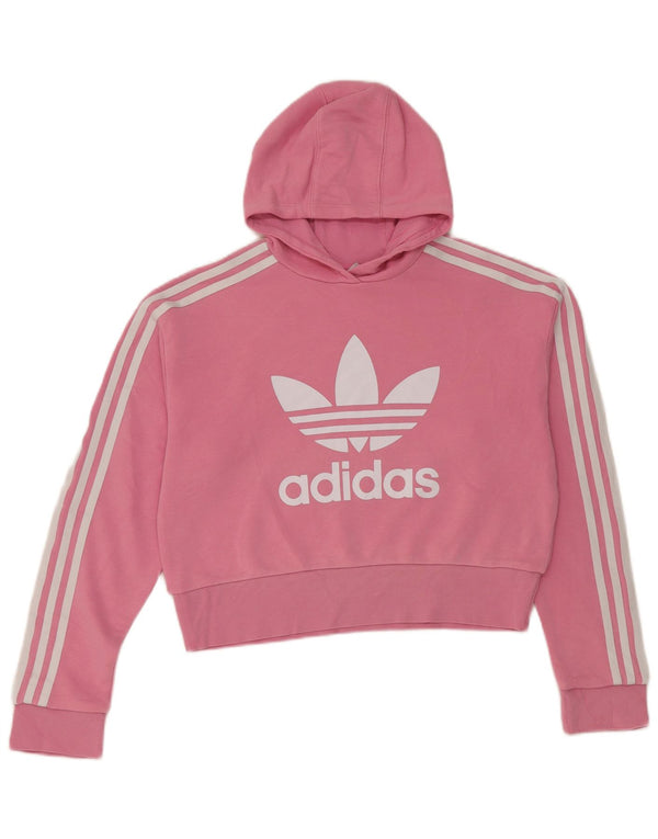 Adidas Girls Crop Graphic Hoodie Jumper 13-14 år Pink Bomuld