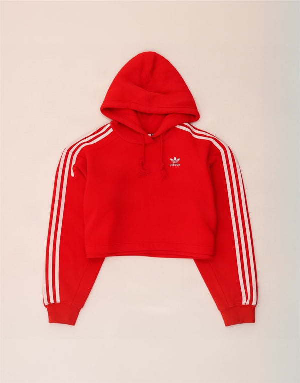 Adidas Dame Crop Oversized Hoodie Jumper UK 4 XS Rød Bomuld