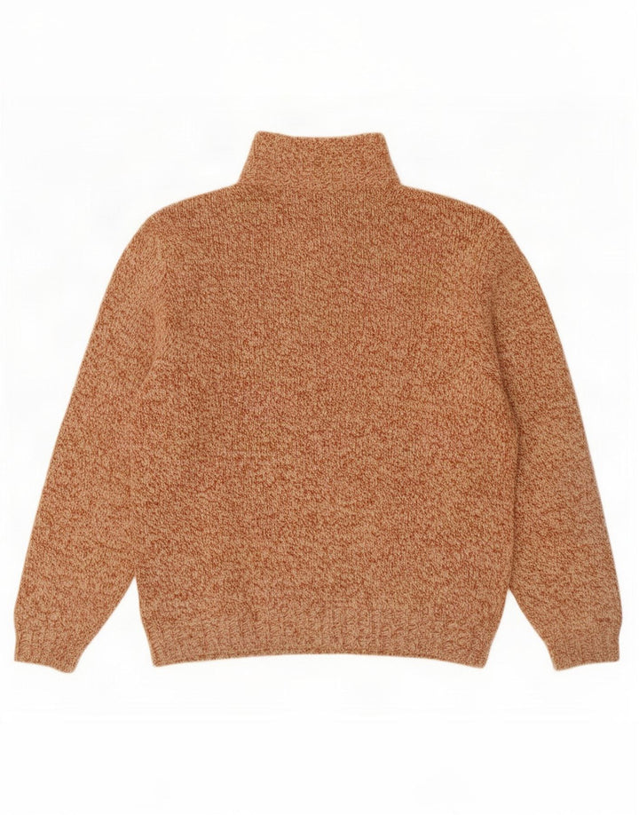 Vintage Herre Button Neck Jumper Sweater Stor Brun Flecked Uld