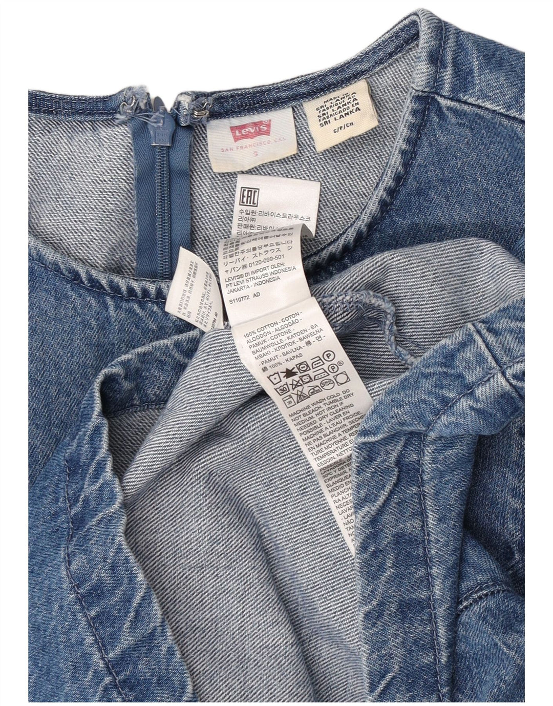 Levi's Dame Denim Bluse Top UK 10 Lille Blå Bomuld