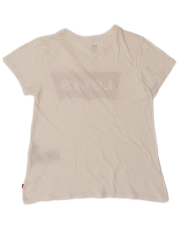 LEVI'S Grafisk T-shirt top til kvinder UK 12 Medium hvid bomuld