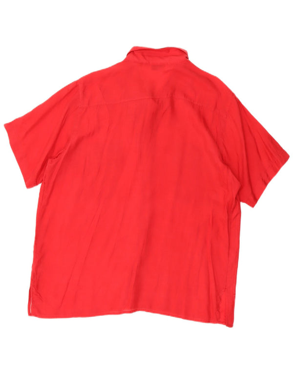 Vintage kvinders kortærmet skjortebluse UK 14 Medium rød silke