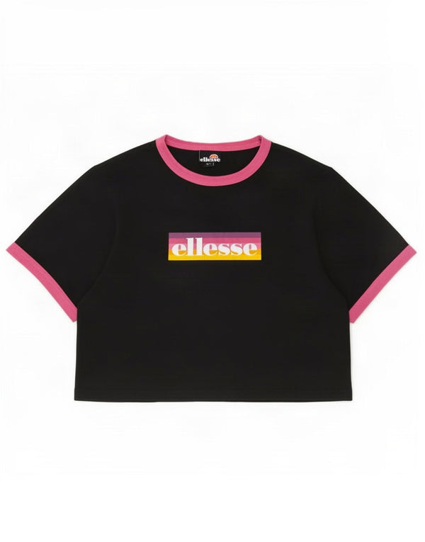 Ellesse Womens Crop Graphic T-Shirt Top UK 10 Small Black Colourblock
