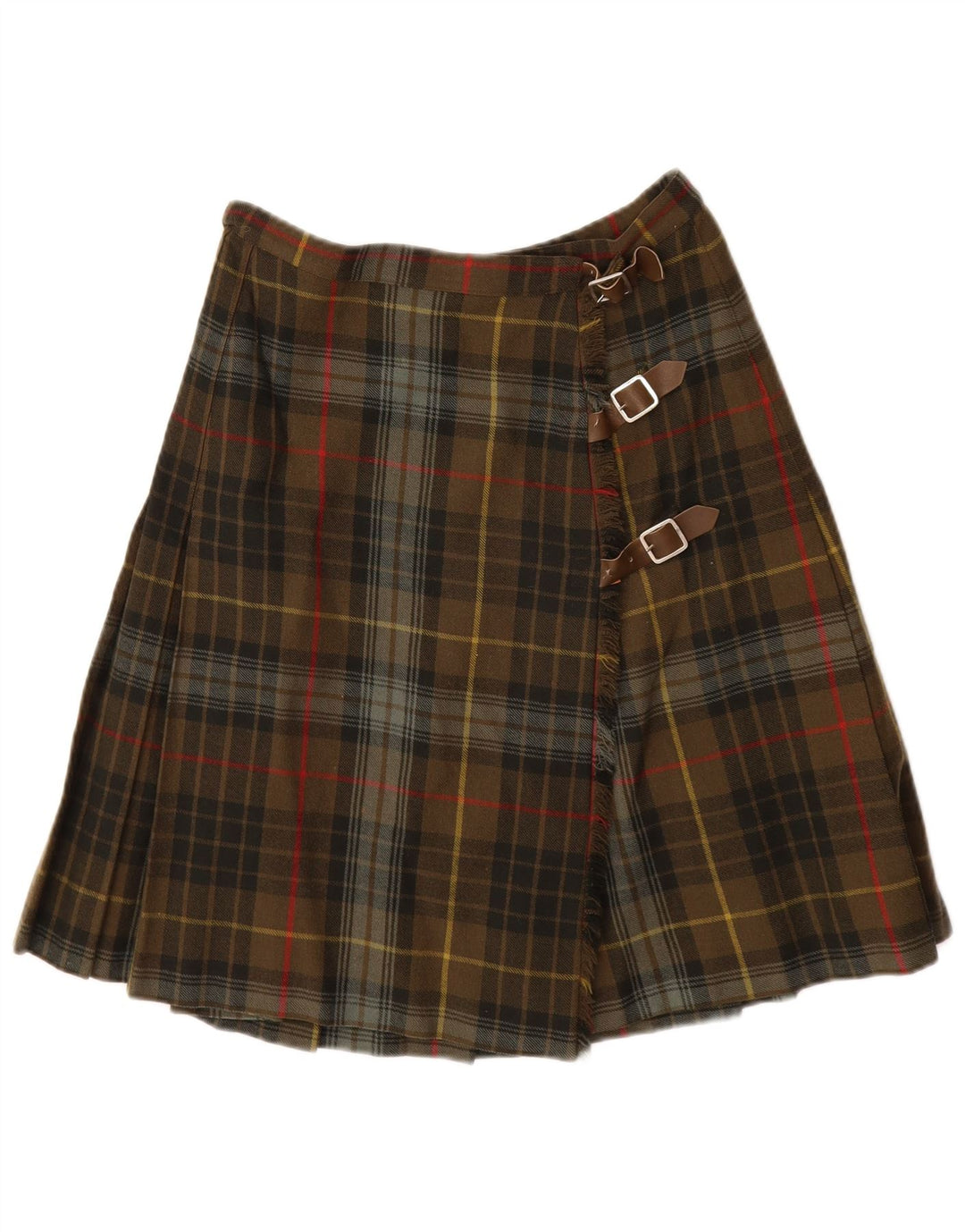 VINTAGE Kvinder slå-om nederdel W28 Medium Khaki Plaid