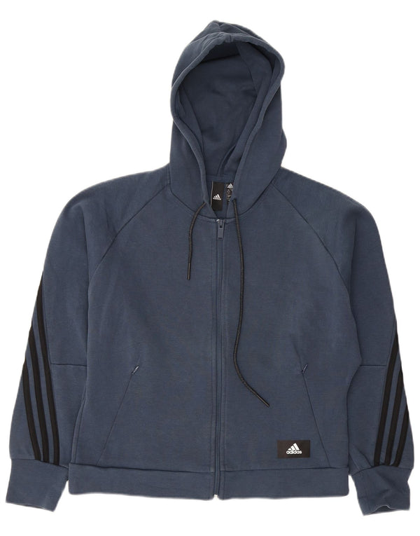 Adidas hættetrøje med lynlås til kvinder UK 12/14 Medium marineblå bomuld