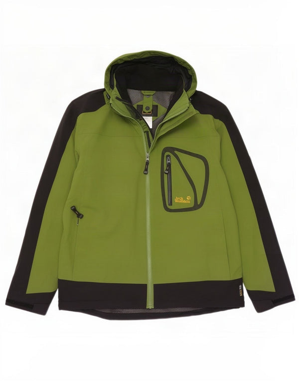 Jack Wolfskin Regnjakke med hætte til mænd UK 40/42 Medium Green Colourblock