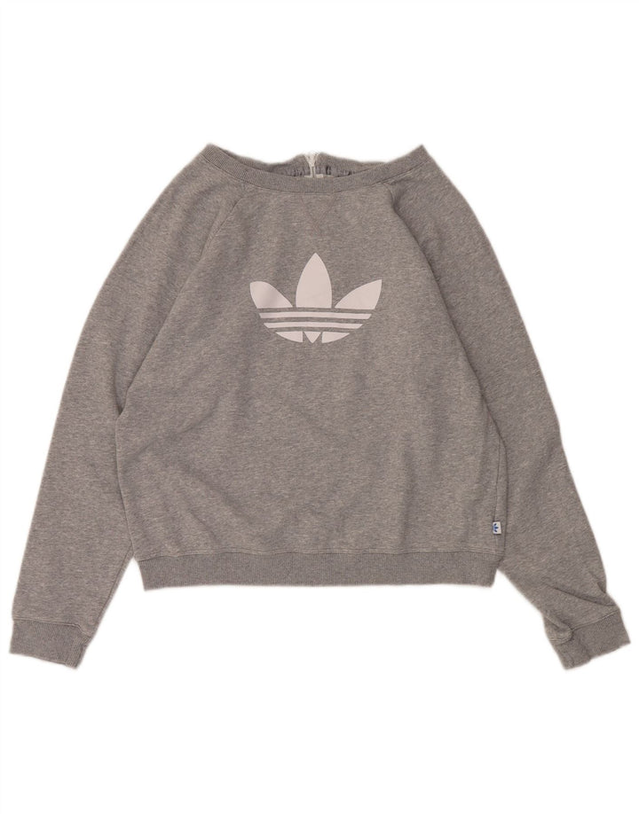 ADIDAS Womens Graphic Sweatshirt Jumper UK 12 Medium Grey Cotton