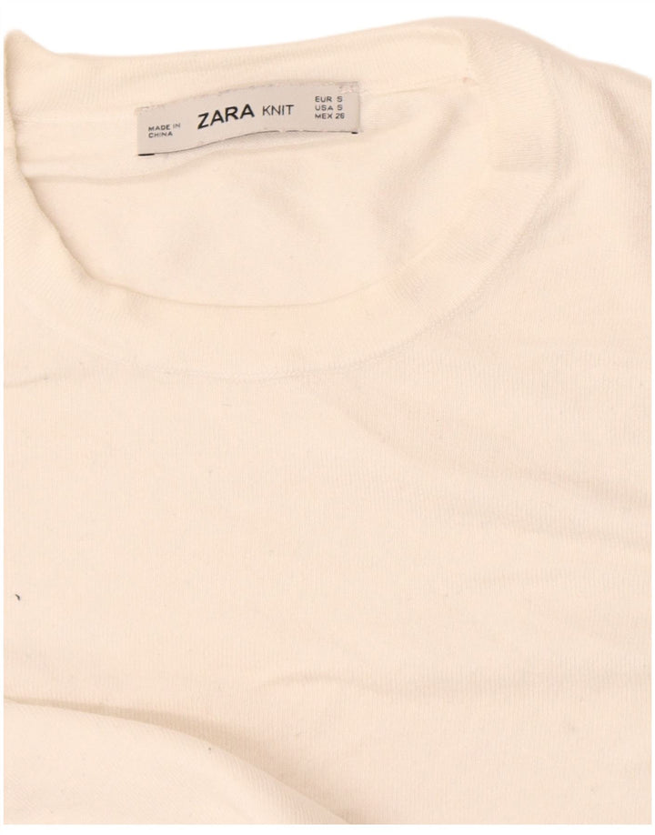 Zara Womens Crop Crew Neck Jumper Sweater UK 10 Small White
