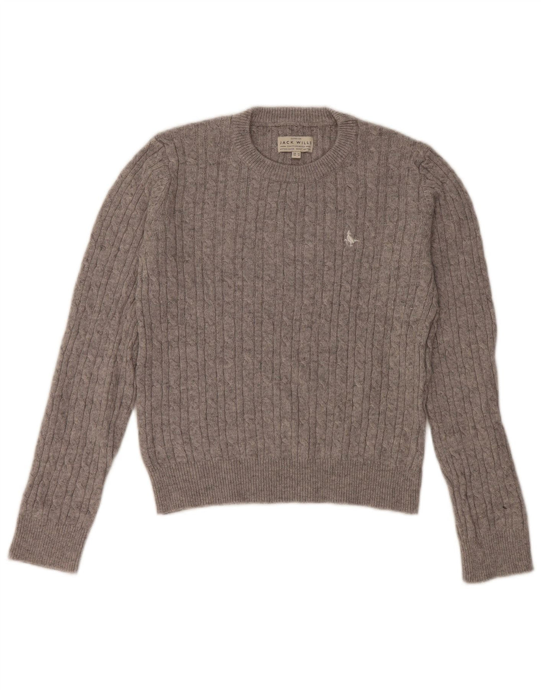 JACK WILLS Dame Crop Crew Neck Jumper Sweater UK 12 Medium Grey Uld