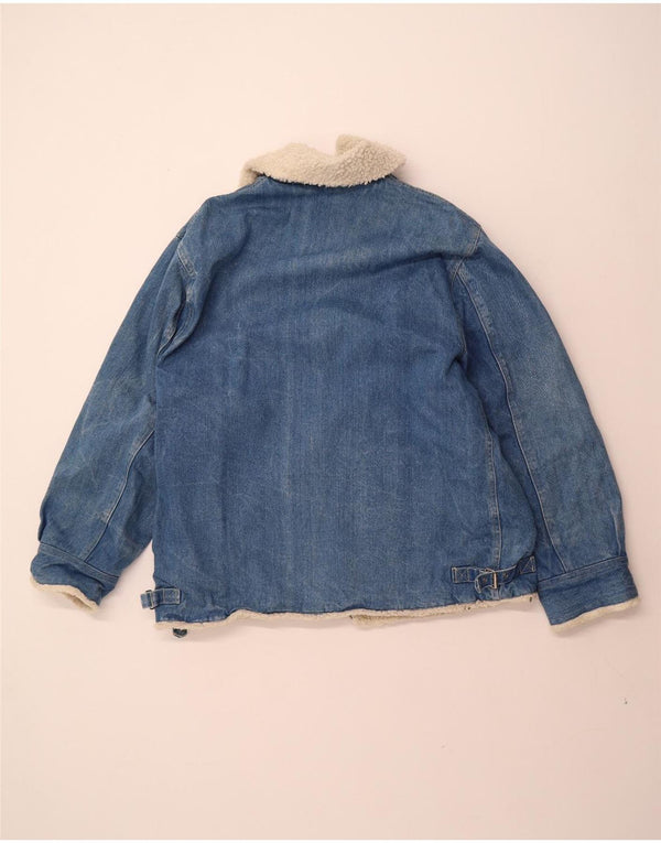 VINTAGE Herre Denim Sherpa Jacket UK 40 Large Blue Cotton