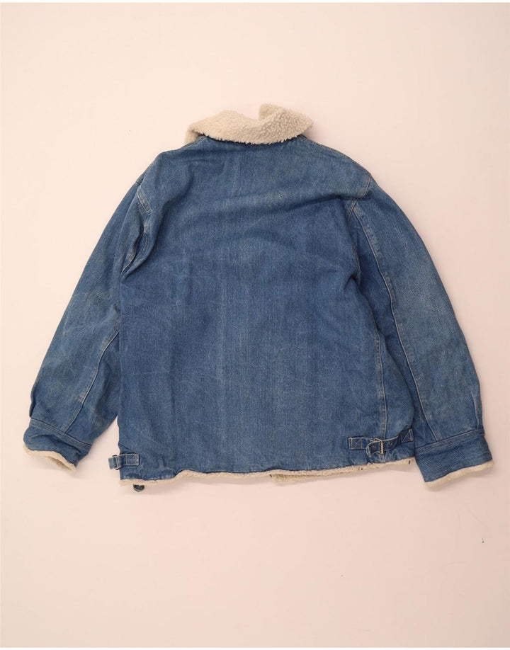 VINTAGE Herre Denim Sherpa Jacket UK 40 Large Blue Cotton