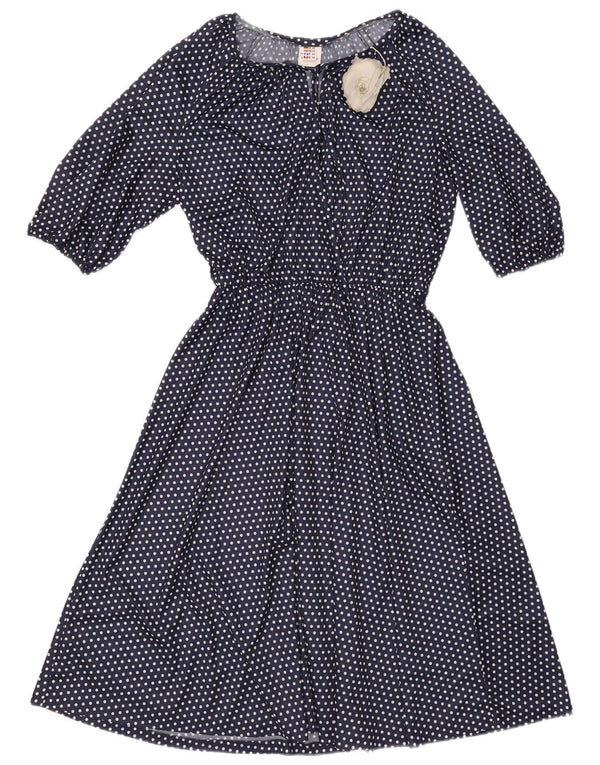 Vintage Dame Se Through A-Line Kjole UK 10 Small Navy Blue Polyester