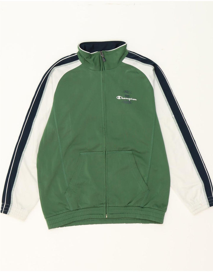CHAMPION Boys Tracksuit Top Jacket 9-10 Years Medium Green Colourblock Vintage Champion and Second-Hand Champion from Messina Hembry 