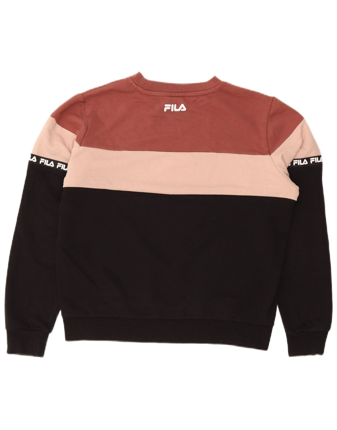 FILA Graphic Sweatshirt Jumper UK 14 Medium Sort Colourblock