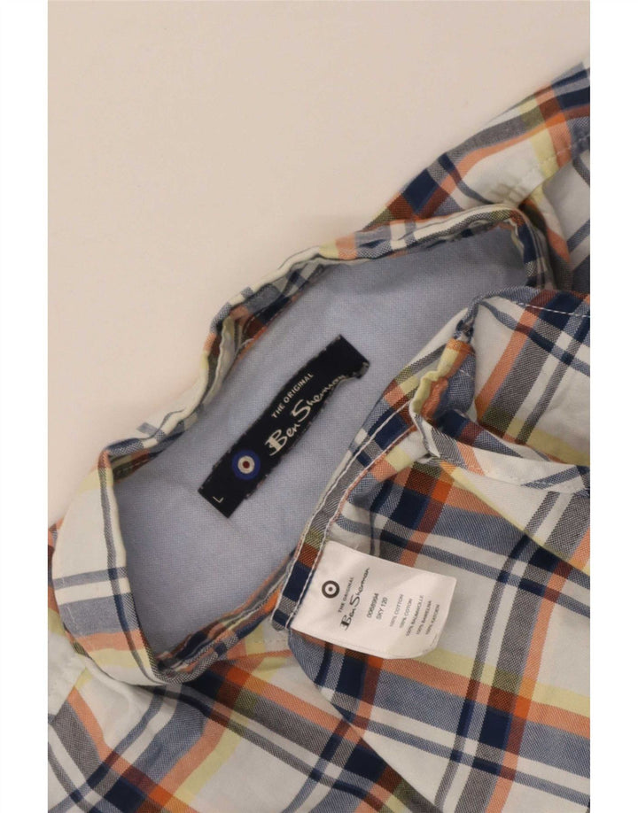 Ben Sherman kortærmet herreskjorte Stor blå ternet bomuld