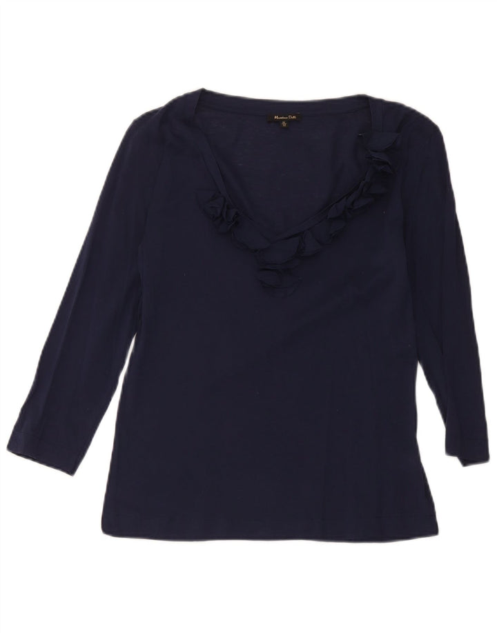 Massimo Dutti Dame 3/4 ærmet bluse Top UK 12 Medium Navy Blue