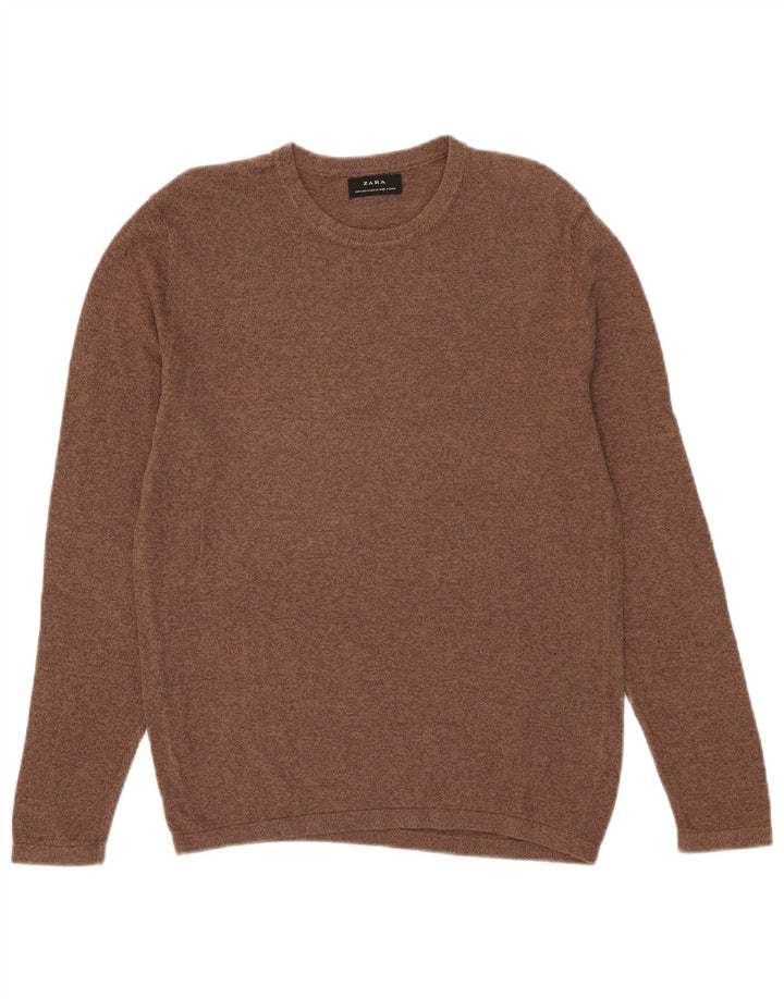 Zara Herre trøjetrøje med rund hals Medium Brun Flecked Bomuld
