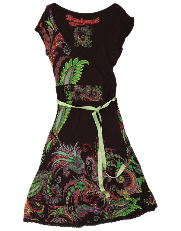 Desigual Kvinders Graphic A-Line Kjole UK 14 Large Black Paisley Viscose