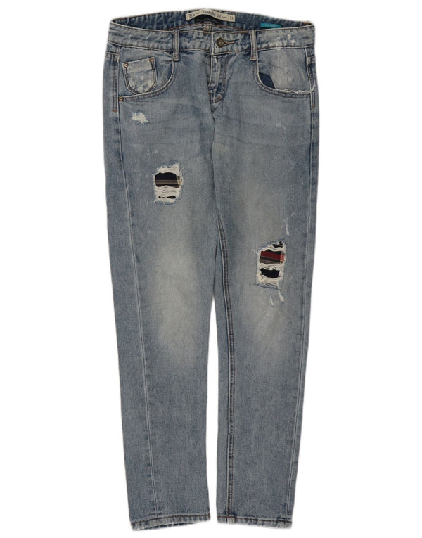 Zara Kvinde Kæreste Distressed Tapered Jeans EU 34 2XS W24 L28 Blå