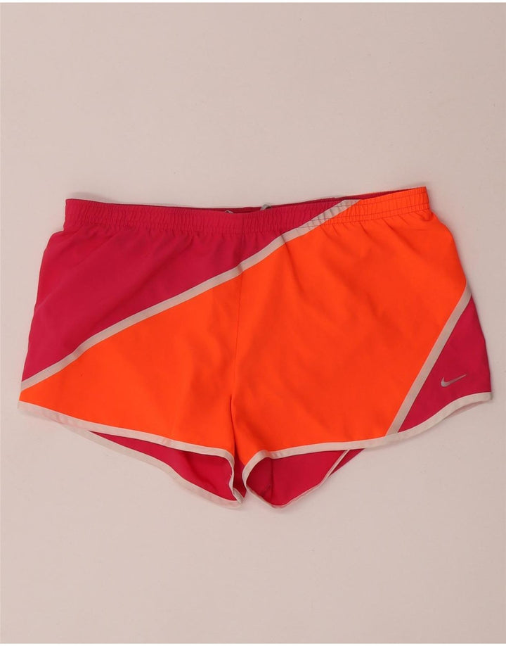 Nike Dame Dri Fit Sports Shorts UK 14 Medium Pink Colourblock Polyester