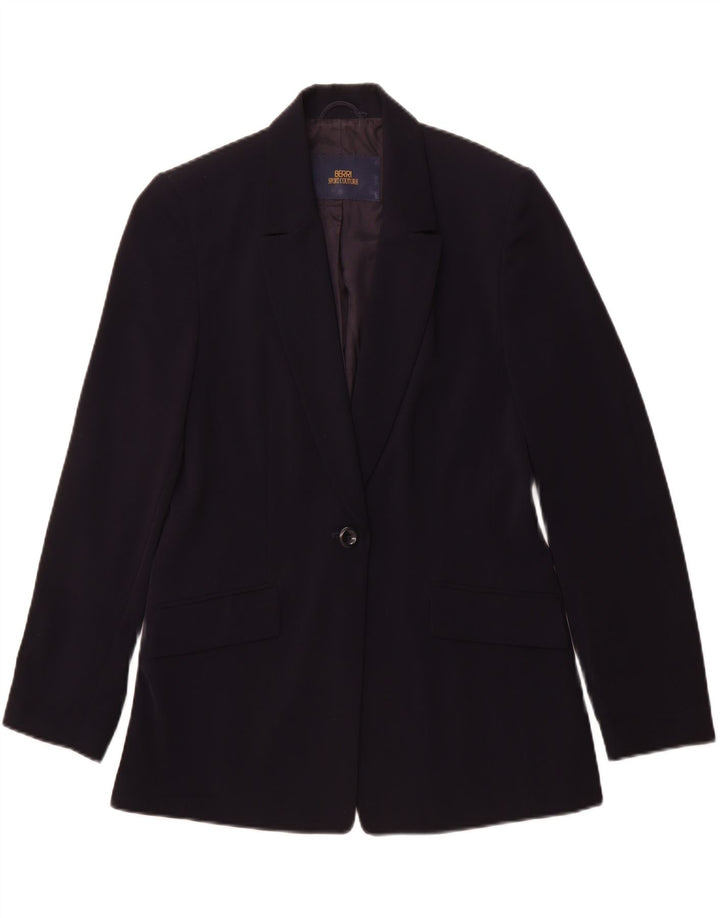 BERRI Womens Longline 1 Button Blazer Jacket EU 38 Medium Navy Blue