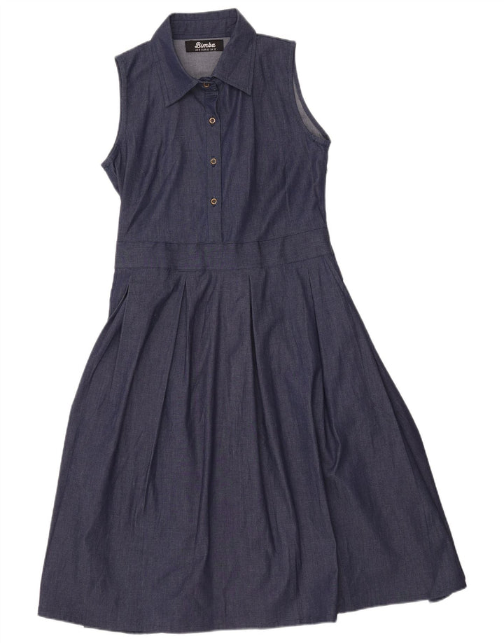 VINTAGE Dame ærmeløs denimkjole UK 12 Medium Navy Blue