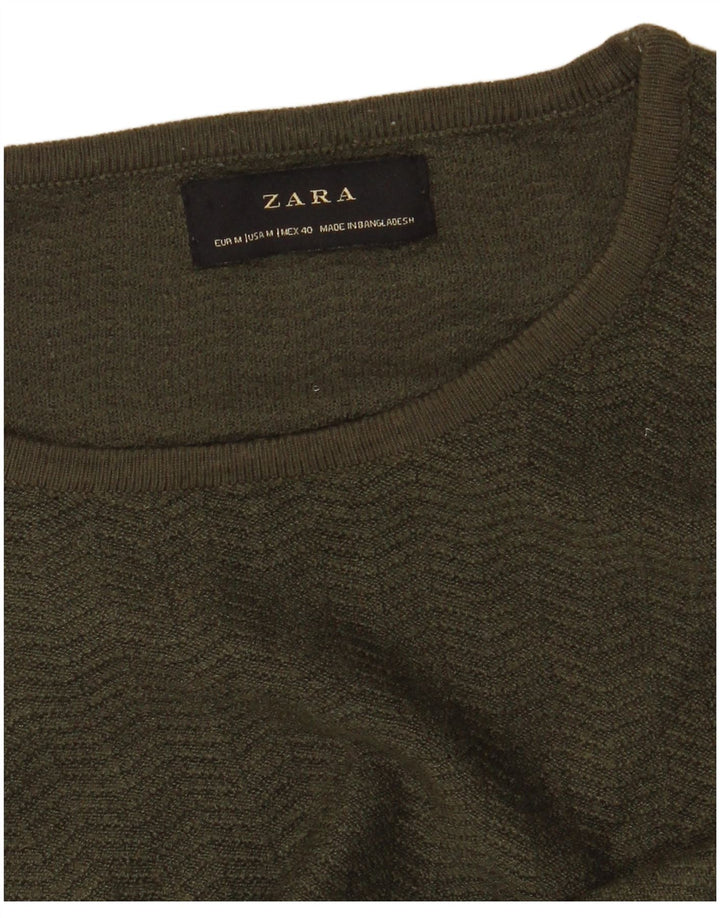 Zara Herre sweater med rund hals, mellemgrøn