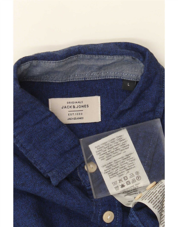 Jack & Jones Mens Shirt Large Navy Blue Cotton