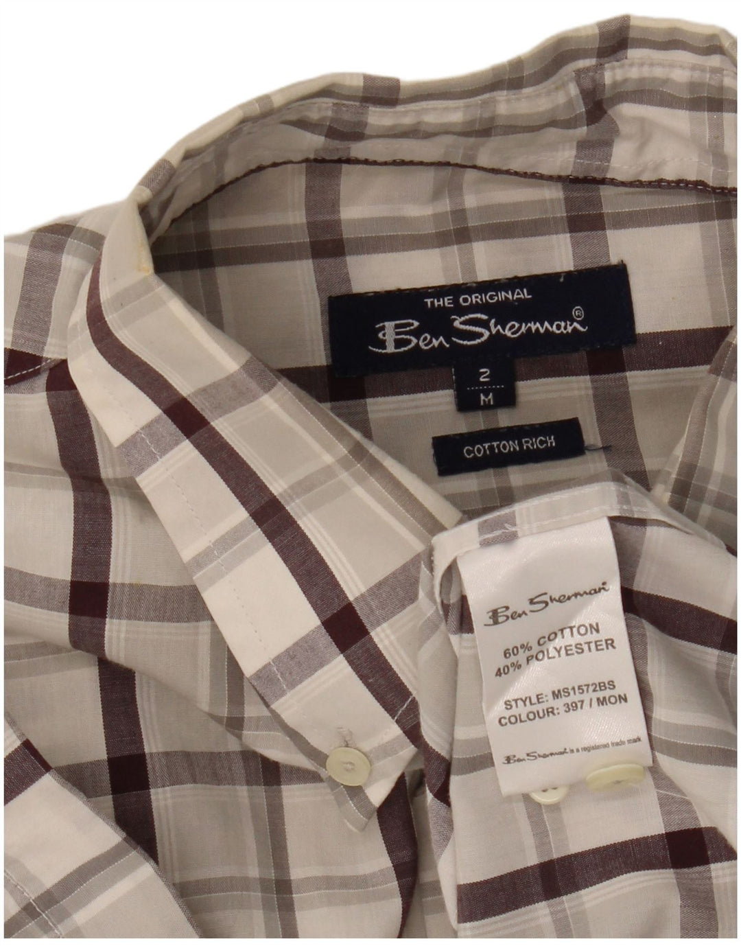 Ben Sherman kortærmet herreskjorte mellemgrå ternet bomuld