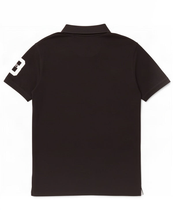 Vintage Mens Graphic Polo Shirt Large Black Cotton