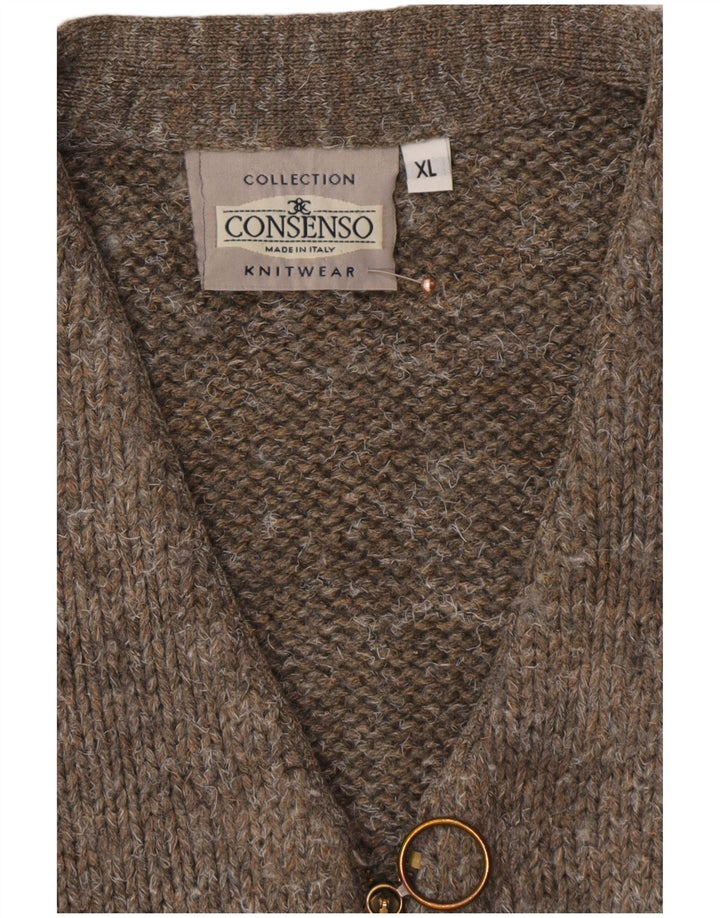 CONSENSO Herre ærmeløs cardigan sweater XL Brun Geometrisk