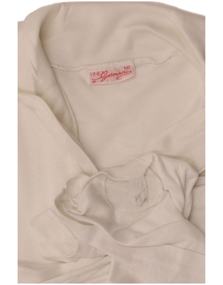 Vintage dame lynlås hals top langærmet UK 12 medium hvid bomuld