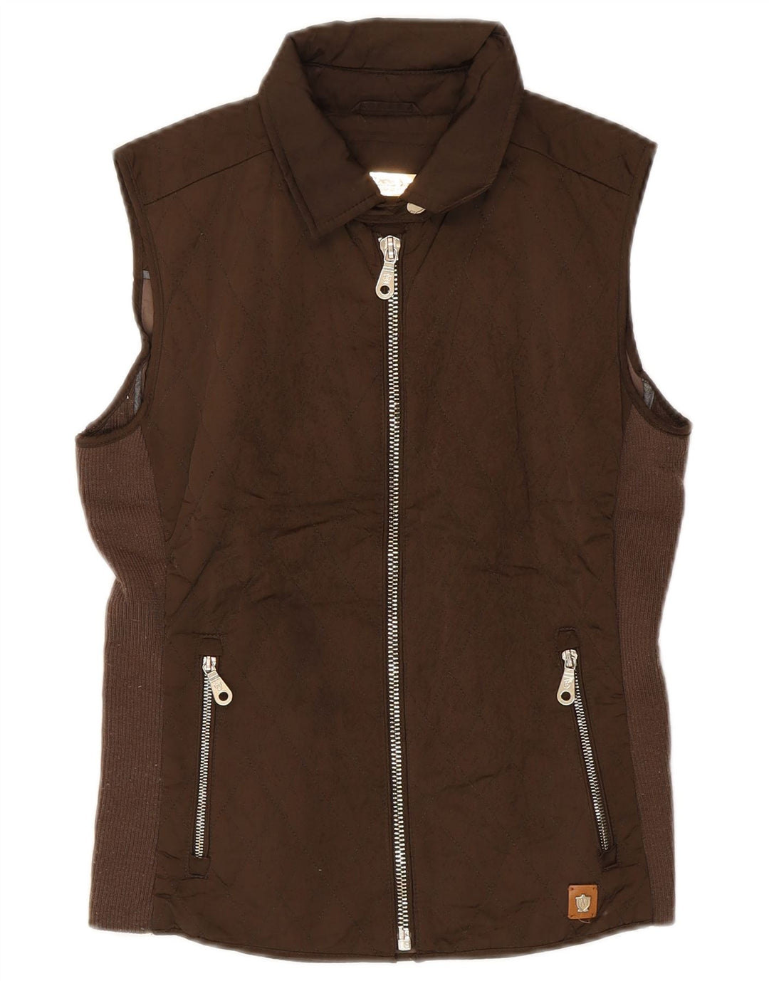 Massimo Dutti Dame Quiltet Gilet UK 12 Medium Brun Polyester