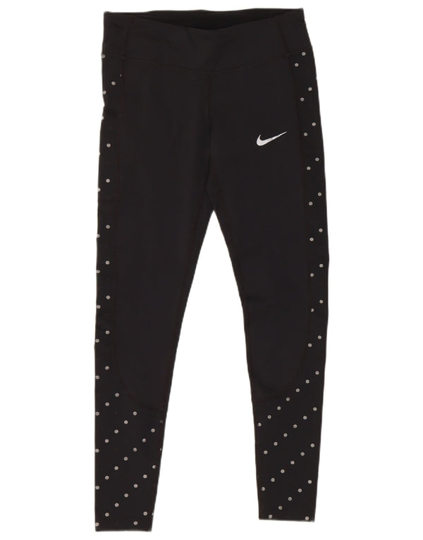 Nike Dame Dri Fit Leggings UK 10 Small Black Polka Dot Polyester
