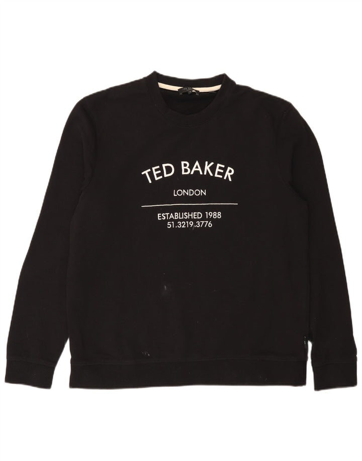 Ted Baker Herre Grafisk Sweatshirt Jumper Størrelse 4 Stor Sort Bomuld