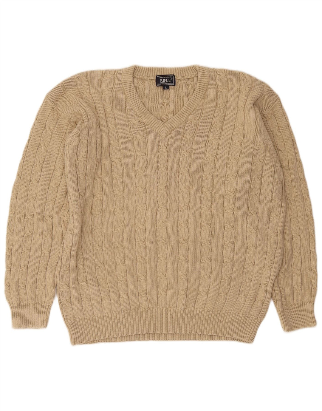 Rifle Herre V-hals sweater Stor Beige Bomuld