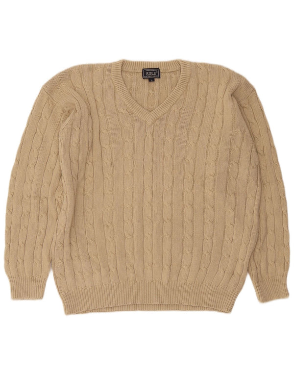 Rifle Herre V-hals sweater Stor Beige Bomuld