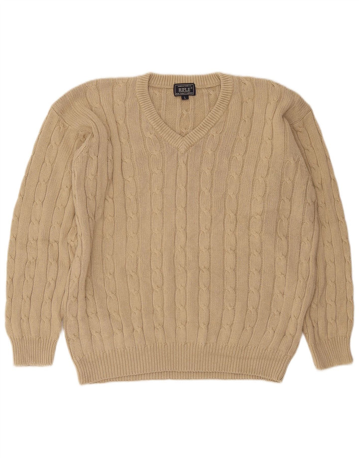 Rifle Herre V-hals sweater Stor Beige Bomuld