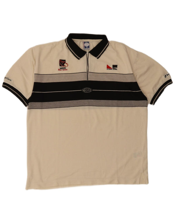 Lotto Herre grafisk poloshirt UK 42/44 XL Off White Stribet polyester
