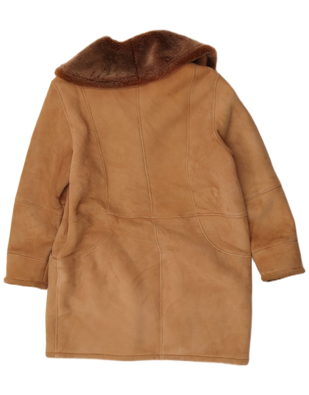 Cruse Dame Loose Fit Shearling Jacket UK 14 Stort brunt læder